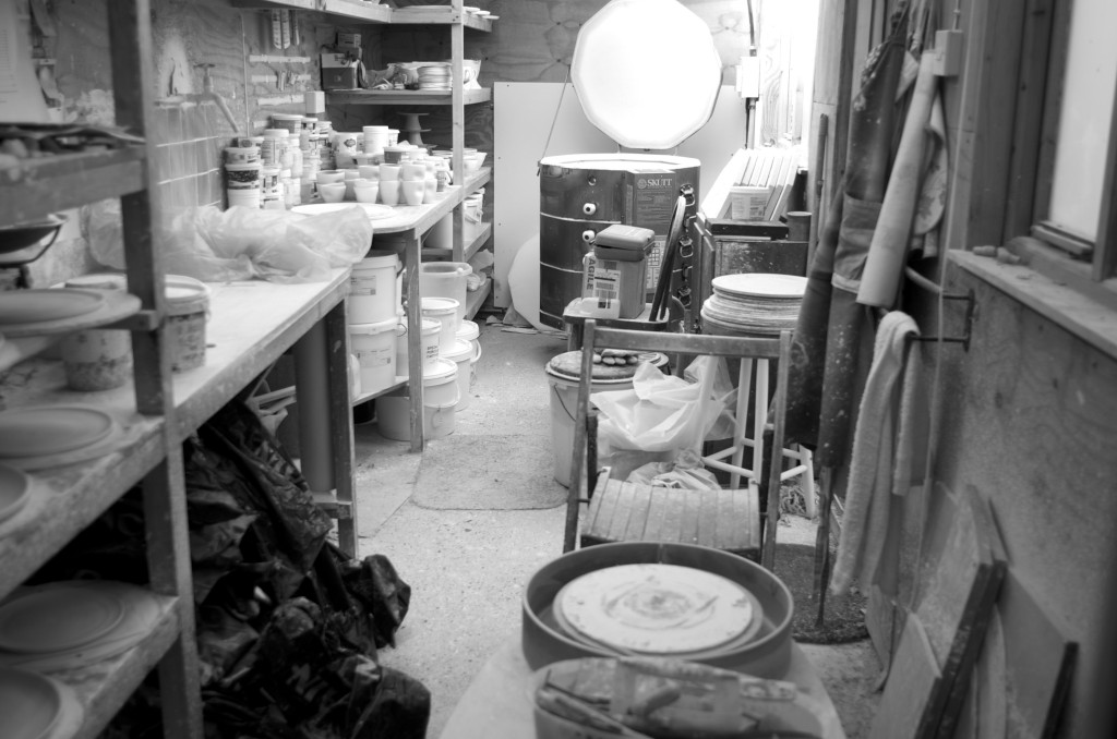 shelving, workbenches and my wheel where all my work is thrown