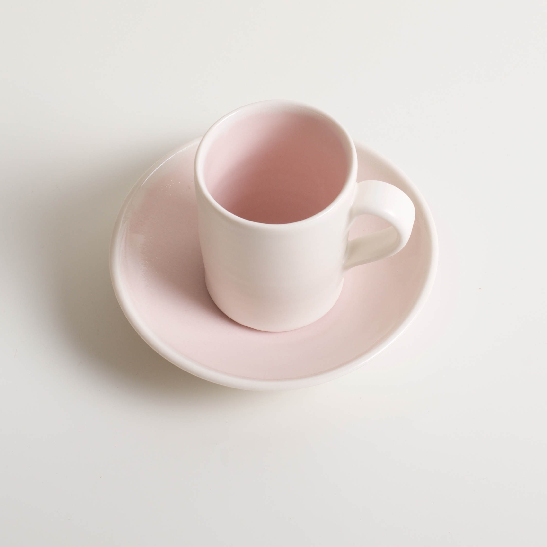 Linda Bloomfield handmade porcelain coffee cup and saucer - pink