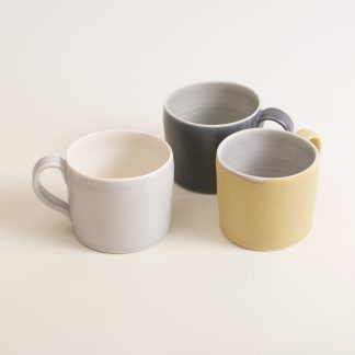 Linda Bloomfield- Short mugs- Handmade Porcelain- grey- mustard- black- everyday - tea- coffee